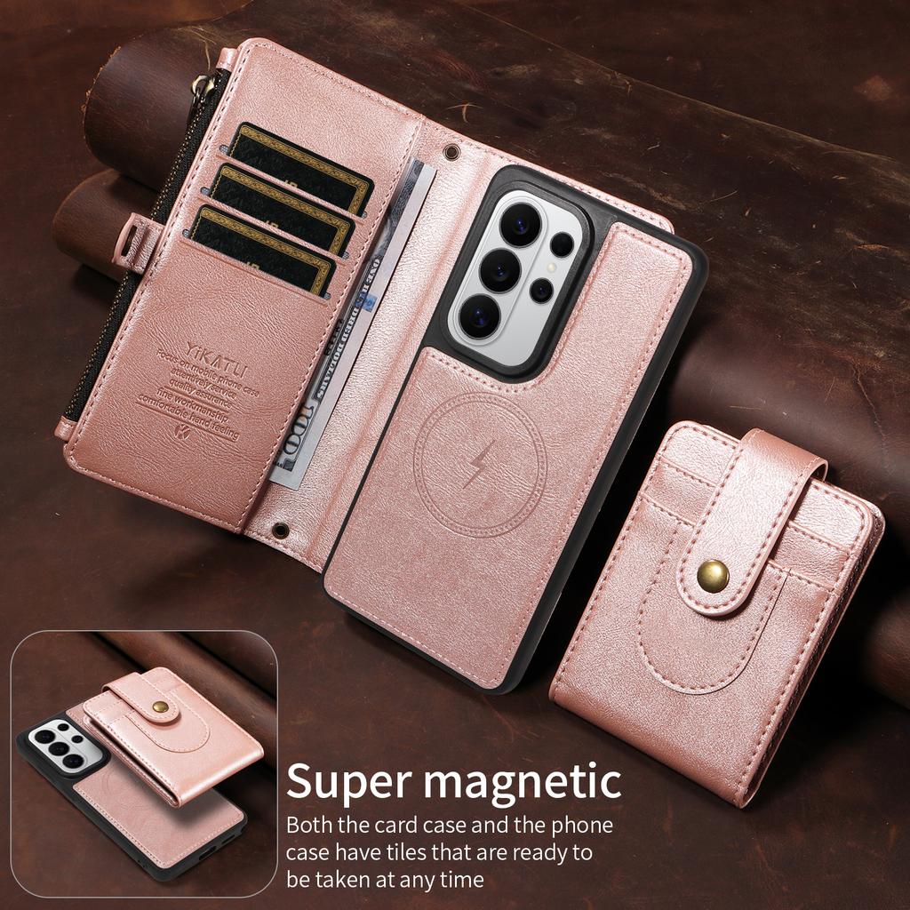 3 in 1 Detachable Cards Solt Flip Leather Case for Samsung S26 Ultra S25 S24 S23 A27 A17 A16 A26 for Magsafe Crossbody Bag Cover