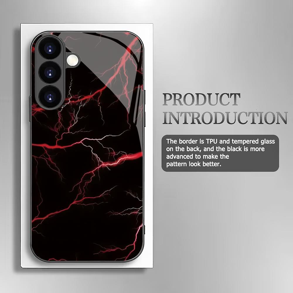 Rote Blitzmuster Glas Handyhülle geeignet für Samsung Galaxy S26 S25 S24 S23 S22 S20 FE/Ultra/Plus5G Anti-Drop Rückabdeckung