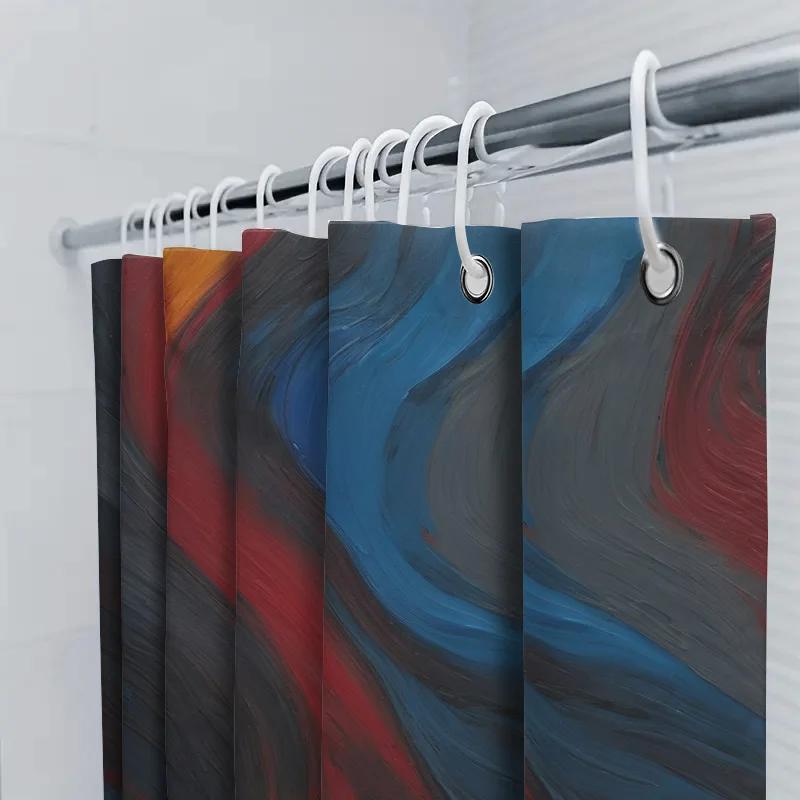 Stylish Abstract Art Shower Curtain Set With Metal Hook Rings For Bathroom Decorations Multiple Colors Available