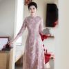 Elegant Vintage Cheongsam Dress Mother Of Bride Wedding Guest Outfit Red Pink Floral Lace Midi