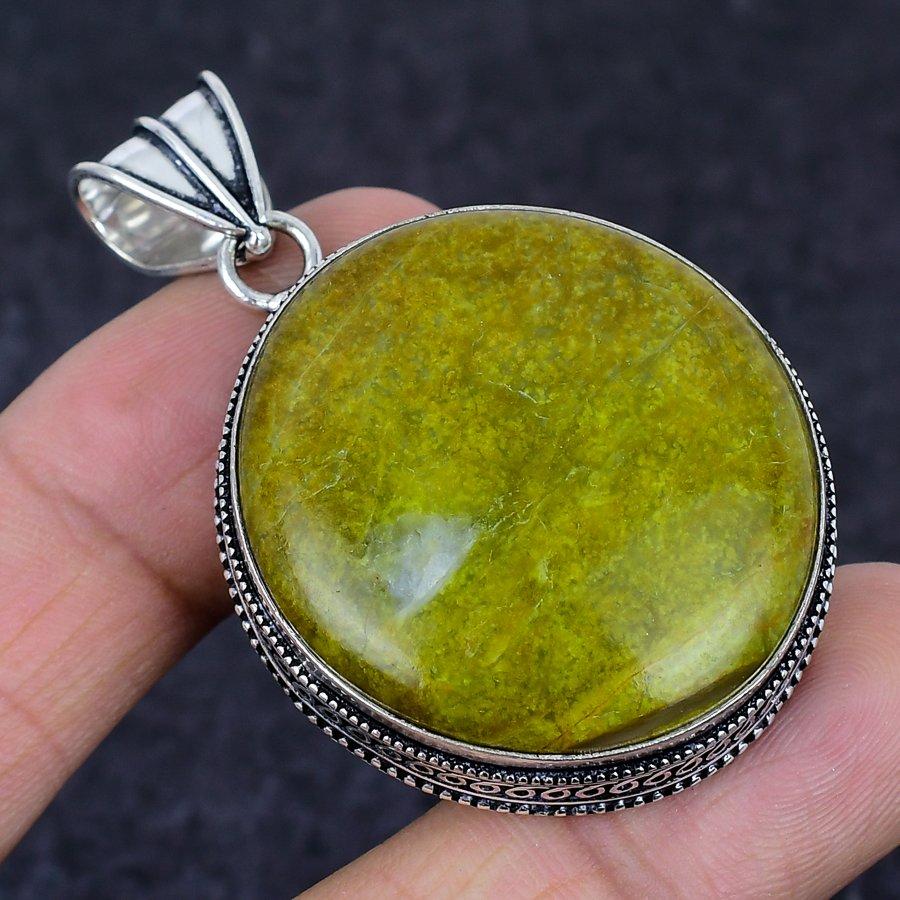 Natural Swiss Green Opal Gemstone 925 Sterling Silver Jewelry Pendant 2.17" o9w22