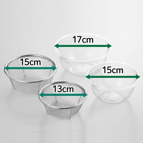 Yoshikawa New Kitchen Basic SJ2965: Set of 4 Microwave-Safe Colanders (17cm Bowl, 15cm Bowl, 15cm Colander, 13cm Colander), Made in Japan, Dishwasher-