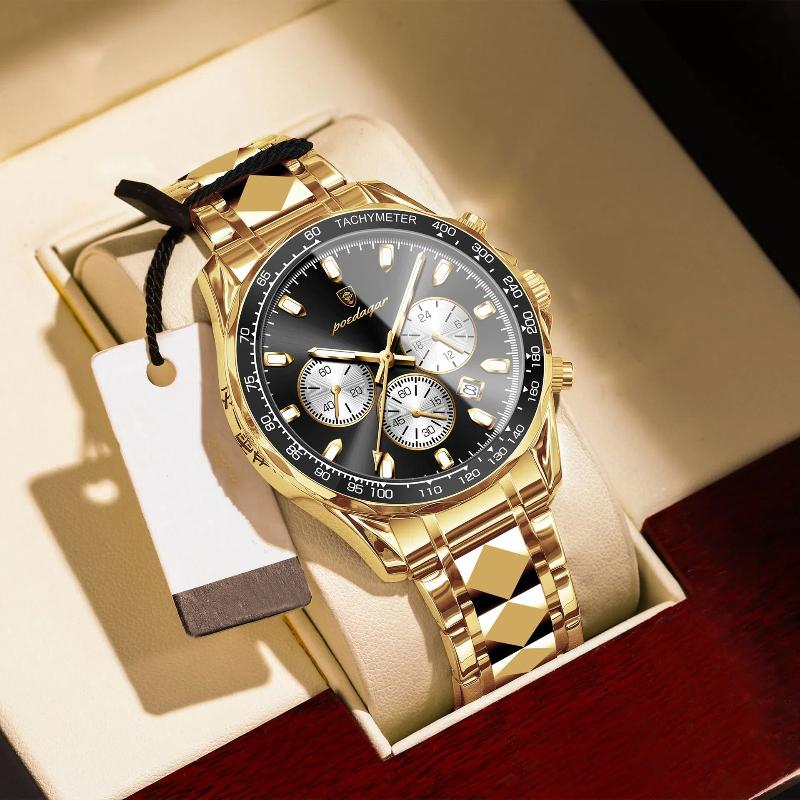 POEDAGAR Orologio da polso di lusso da uomo, impermeabile