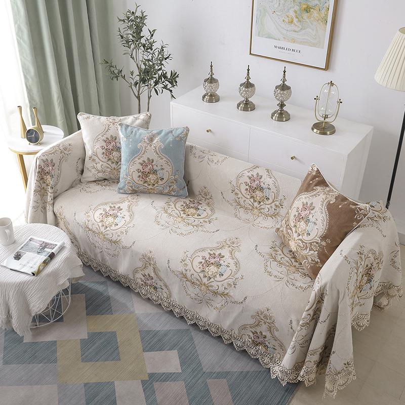 Žinylkové potahy na pohovku s krajkou, luxusní ručník, evropský styl, kompletní potah na pohovku, prachotěsný potah, 1ks