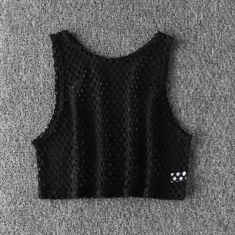 New Women's Sexy Mesh Sleeveless See-Through Round Neck Tank Top