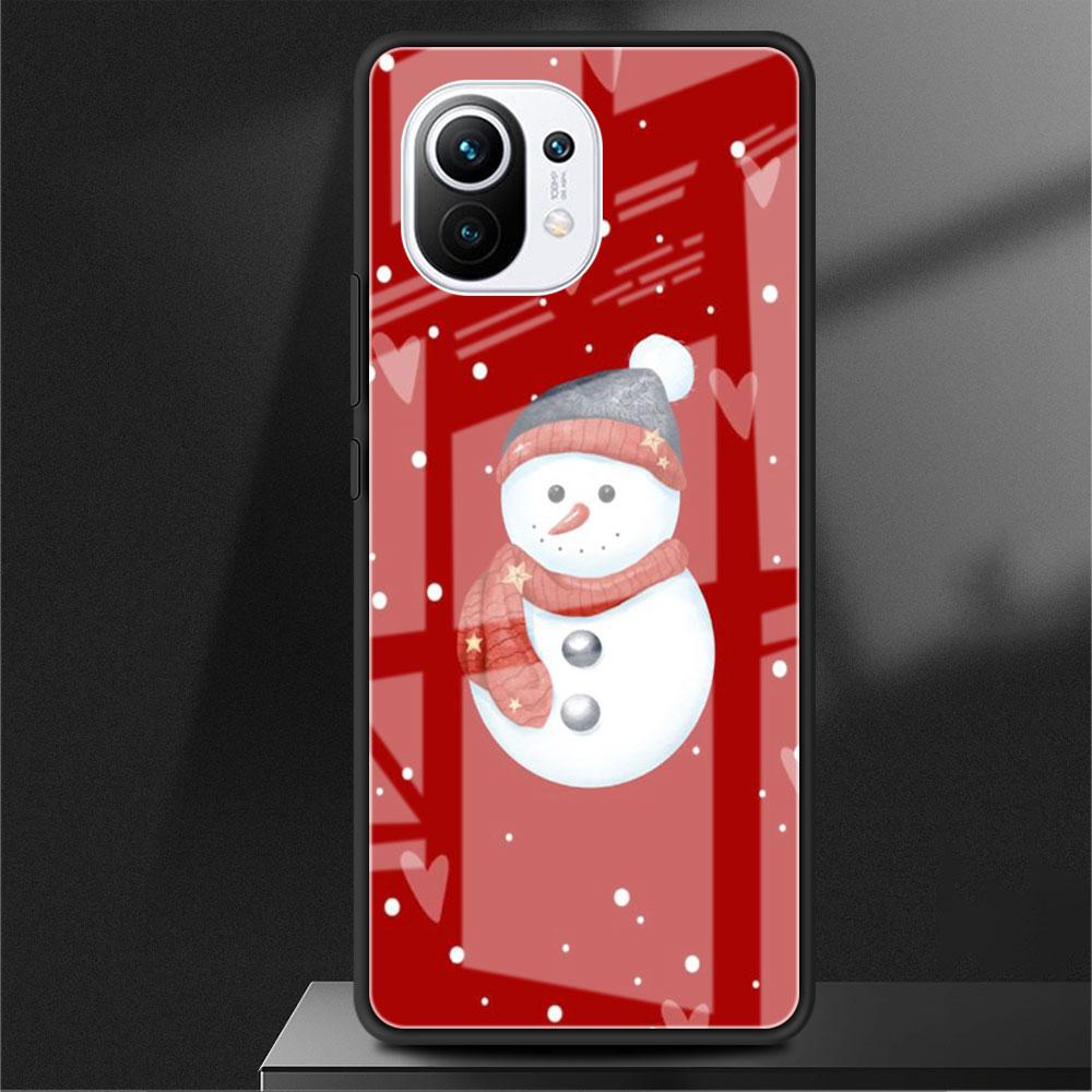 Kreslený Sněhulák Vánoční Skleněný Kryt pro Xiaomi Poco X3 NFC 11 Lite 11T F3 M3 Redmi Note 11 10 9 8 Pro 10S 9S 9A 9C Kryt na Telefon