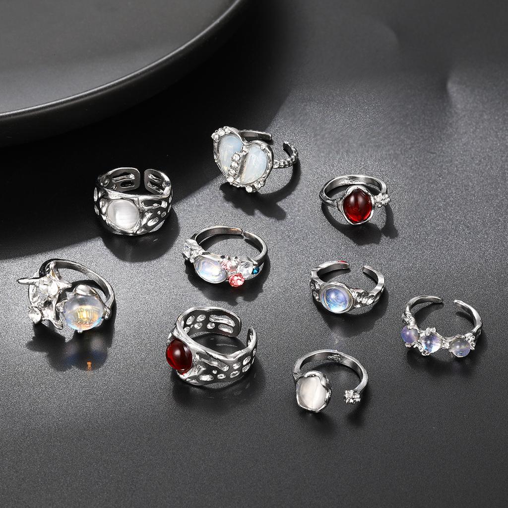 iF ME Vintage Chic Geometric Stone Inlaid Ring Set for Women Simple Chunky Gold Color Geometric Rings Daily Wear Party Jewelry Gifts