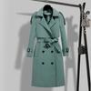 Women Coat Autumn Winter Belted Turn-down Collar Elegant Solid Color Dual Pocket Long