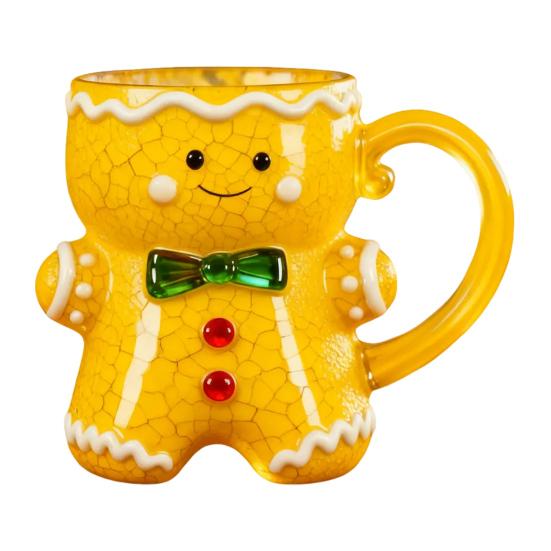 

Ceramic Gingerbread Man Mug Christmas Gingerbread Man Shaped Coffee Cup with Handle for Coffee Tea Hot Chocolate Water жёлтый