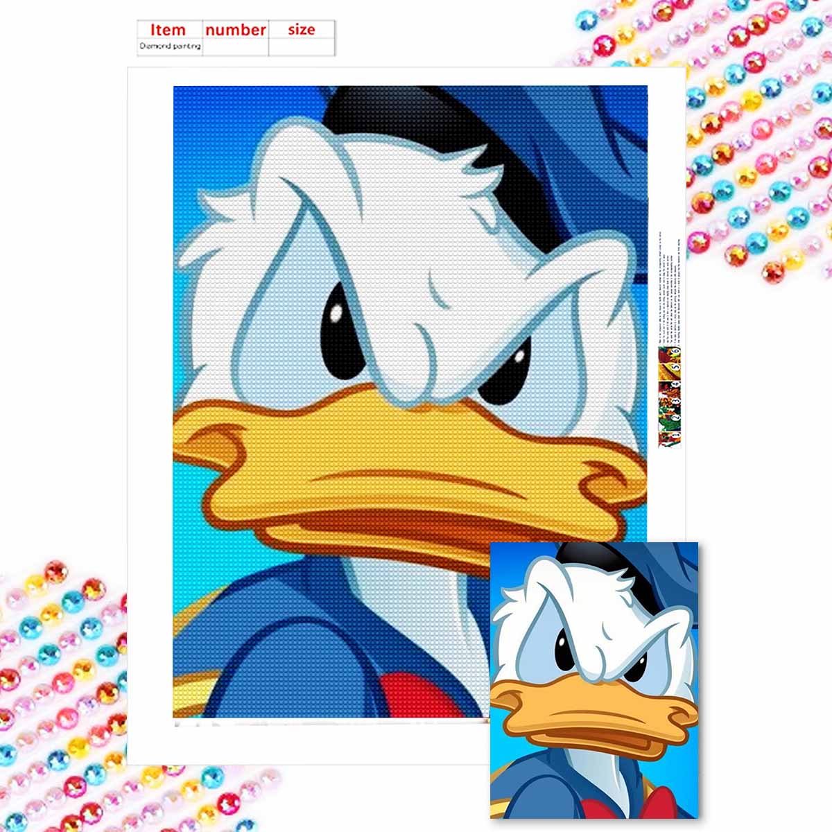 

5D Diy Diamond Painting Angry Donald Duck Full Drill Rhinestones Mosaic Embroidery Handmade Products Home Decor Gift Round 20x30cm