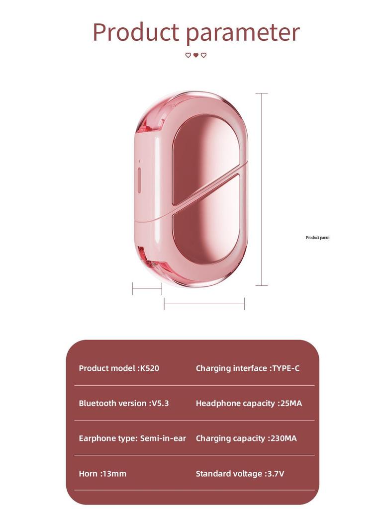 Heart-Shaped K520 Rotatable Bluetooth 5.4 TWS Headset - Deformable Dual Model