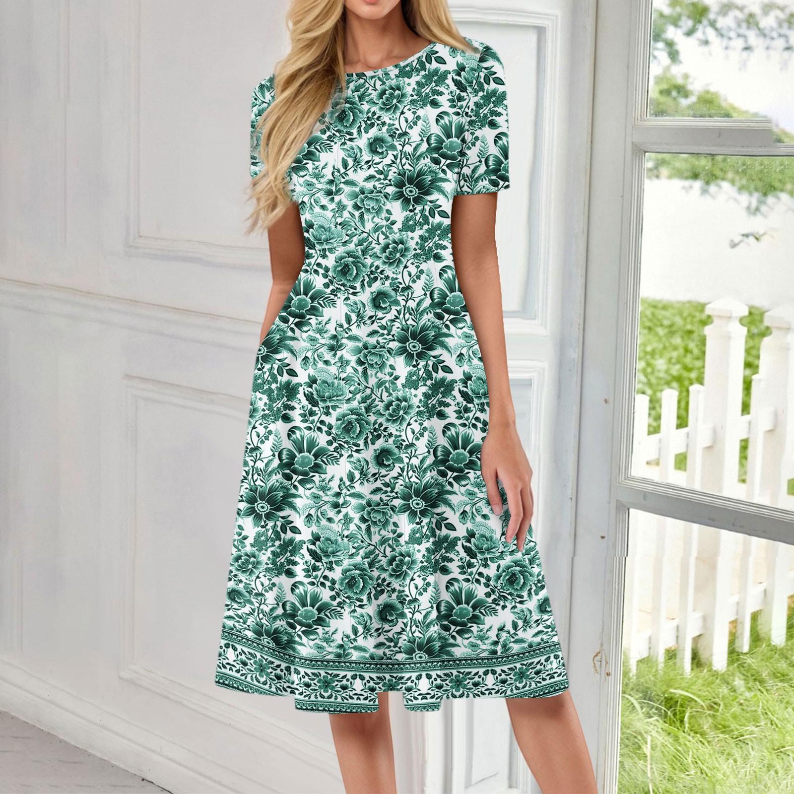 

Женский повседневный сарафан, летнее пляжное платье в стиле бохо, цветочные блузки для женщин, свободные платья с круглым вырезом XL