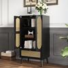 Kommode 2 Türen 1 Schubladen, Modern Highboard Küchenschrank aus Holz Rattan Türen, Schlafzimmer & Wohnräume & Büro, Schwarz, 60 x 40 x 110,5 cm