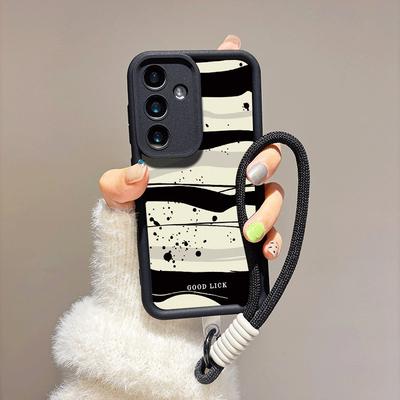 Gespritzte Tintenflecken Aufdruck Mode Hülle + Schwarzes Lanyard Flexible Weiche Silikon TPU Hülle Vollständige Rückabdeckung für IPhone Samsung Xiaomi Redmi