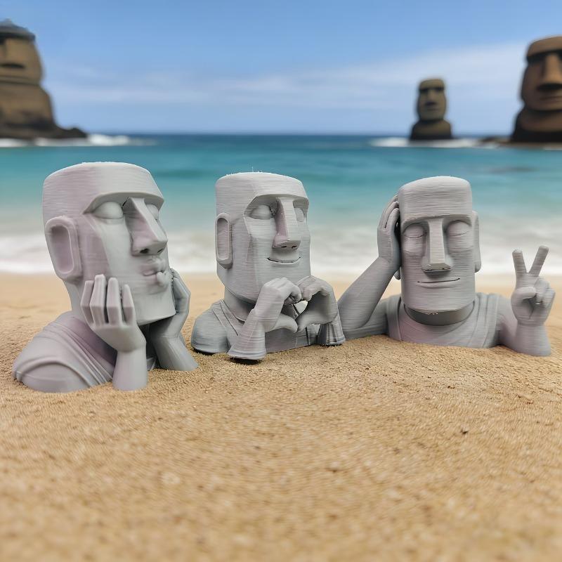 3pcs Artistic Moai Fun Sculptures Is Perfect for Home Bookshelves and Tabletops Unique Personalized Gift for Statue Enthusiasts