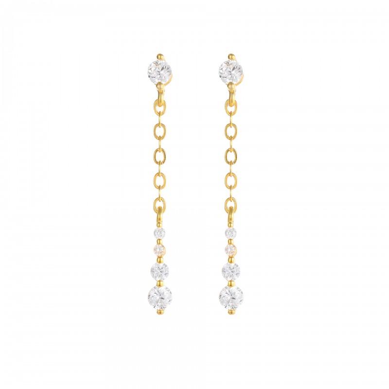 18K Gold Plated Water Drop Tassel Zircon Earrings Needle Fashion Elegant Jewelry Women