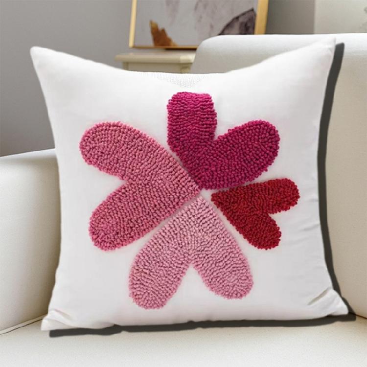 Redness Heart Accent Pillowcase with Florals Embroidery, Soft Cotton Canvas Pillows Cushions for a Romantics Home