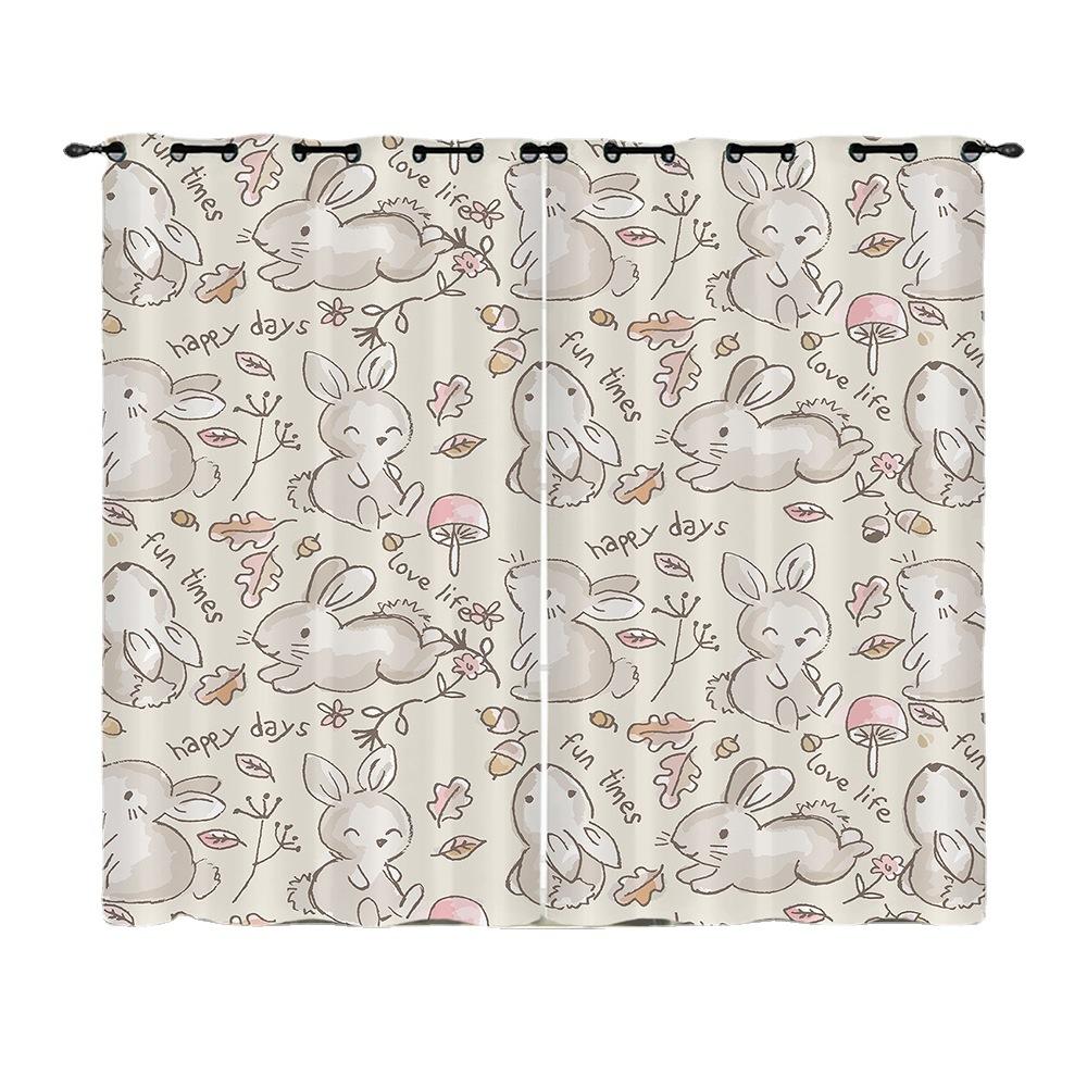 Curtain Animal Rabbit Illustration Curtain Digital Printing Blackout Curtain No Punching