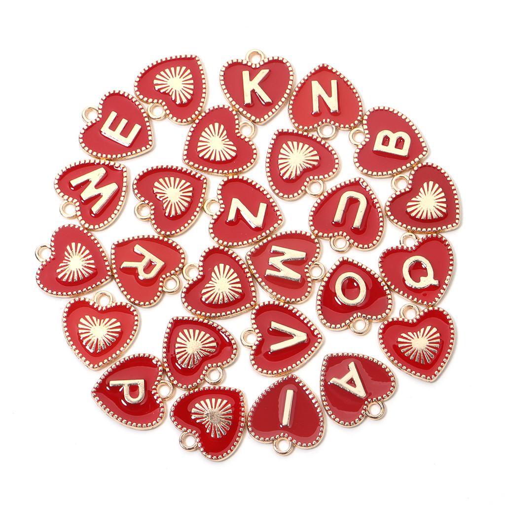 26pcs/lot Alloy Drip Oil Peach Heart Pendant Colorful A-Z Letters Charm Pendant For DIY Handmade Earrings Necklace Accessories