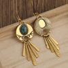 Elegant Turquoise Bohemian Earrings -  Silver Plated, Golden Vintage Carving, Tribal Dangle Design - Chic Gift for Women