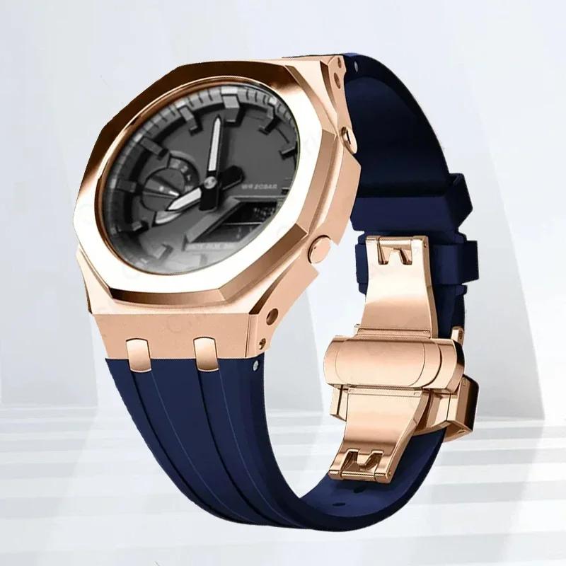 Mod-kit för Casioak GA2100 GA2110 Metallfodral Bezel Gummiarmband För Casioak GAB2100 2110 Modifieringssats Fodral Med Skruvkorrigering