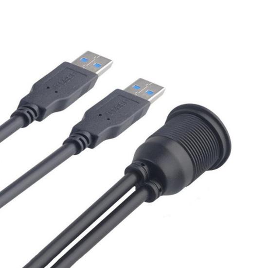 Dual USB 3 Extension Dashboard Panel Mount Cable for Car Boat Motorcycle