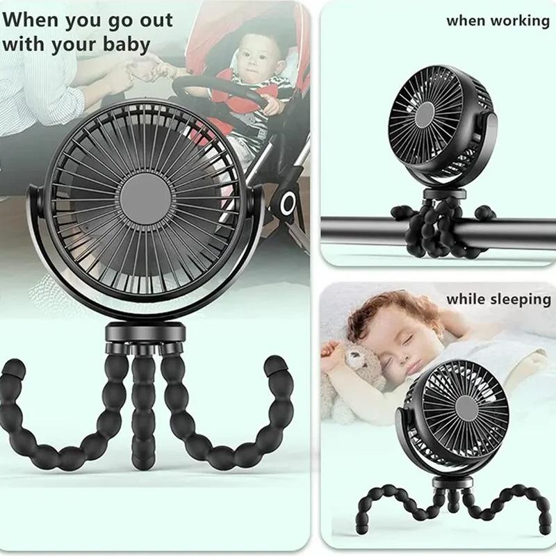 USB Desktop Folding Fan,Outdoor Baby Stroller Handheld Fan, Summer Mute Small Multifunctional Octopus Mini Fan