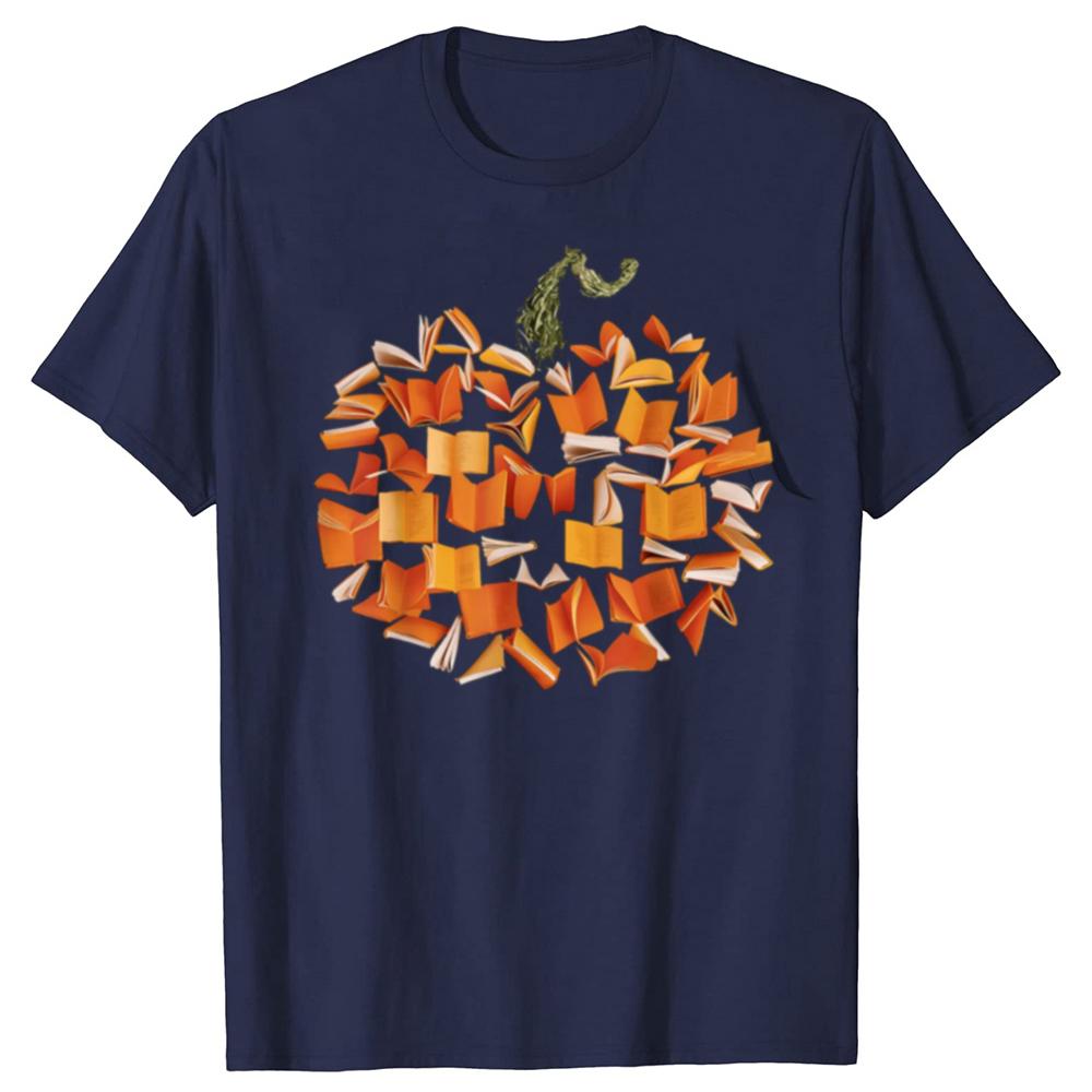 Funny Vintage Book Pumpkin Autumn Fall Librarians Bookworm TeacherTshirts Men Fashion Tshirt Cotton Loose Oversized T Shirt
