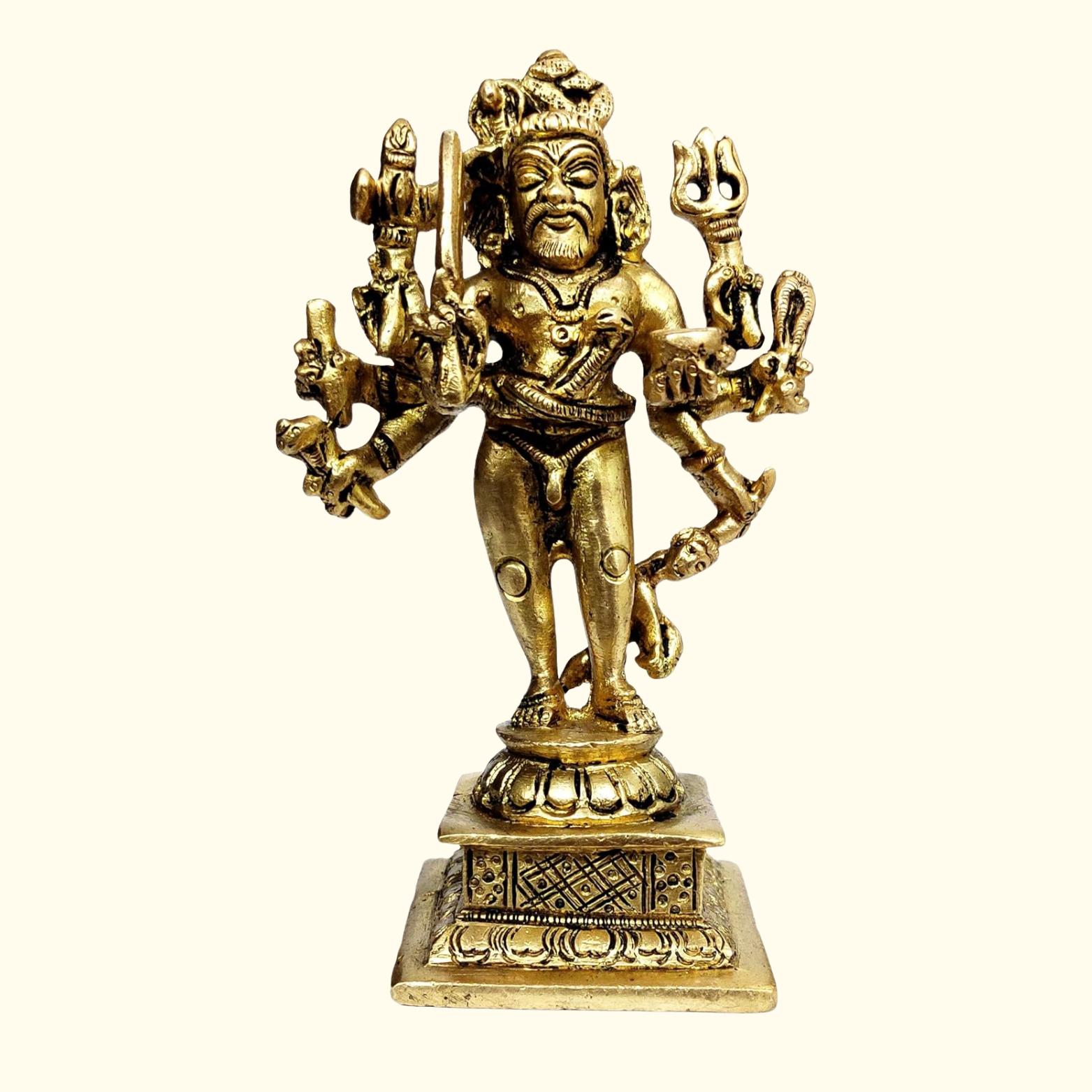 Идол из чистой латуни Кала Бхайрава, Аватар Шивы, Индуистское тантрическое божество, Золотая мурти