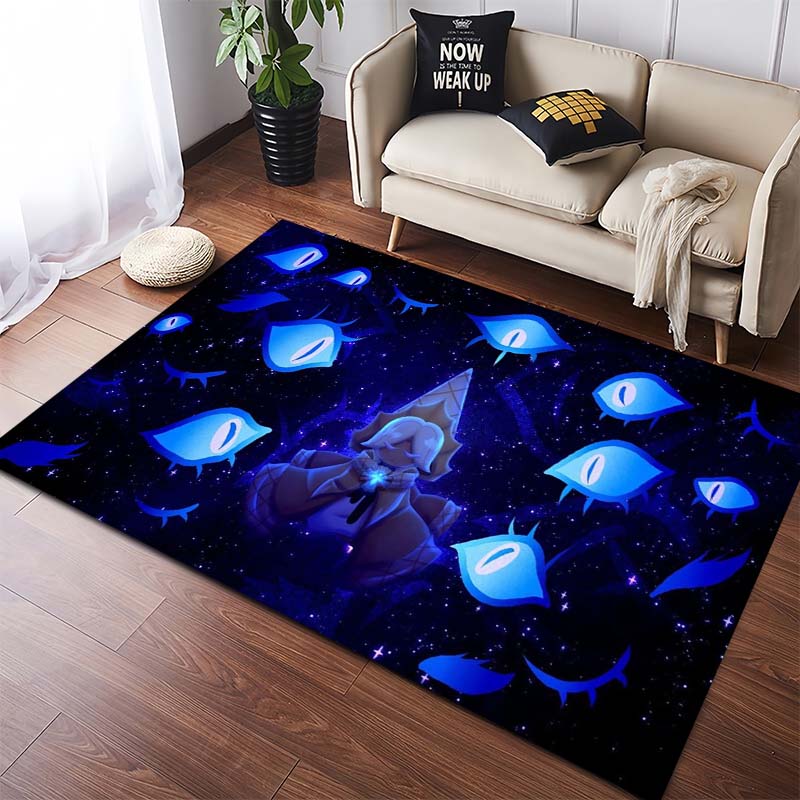 Mystical Blue Eye & Wizard Area Rug, Galaxy Fantasy Design Non-Slip Floor Mat