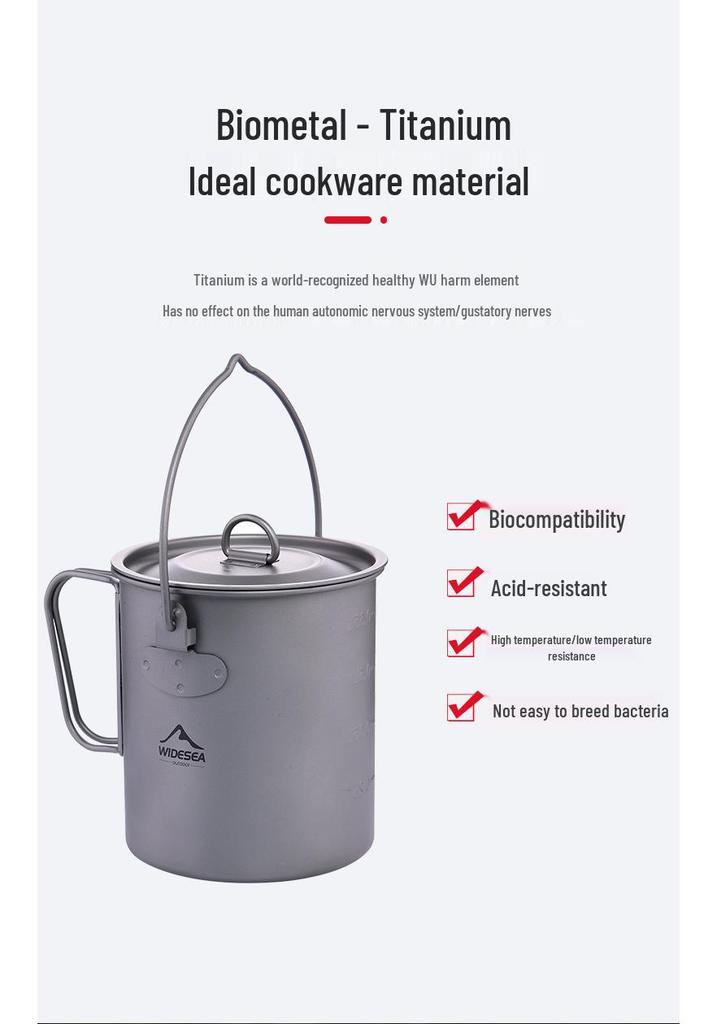 Widesea 750ML Pure Titanium Camping Pot - Lightweight Portable Cookware for Hiking and Mountaineering
