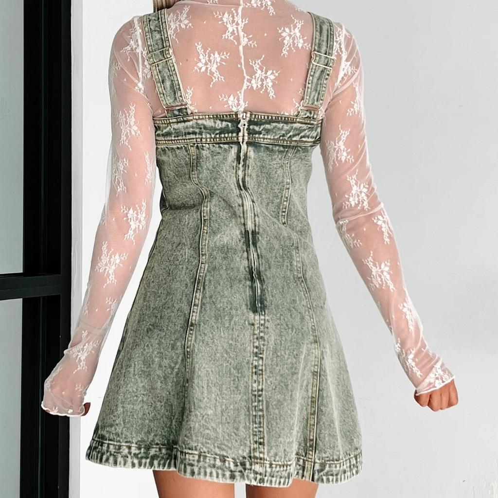 IHUASU Street Hipster Slimming Fashion All-in-one Denim Halter Tank Dress