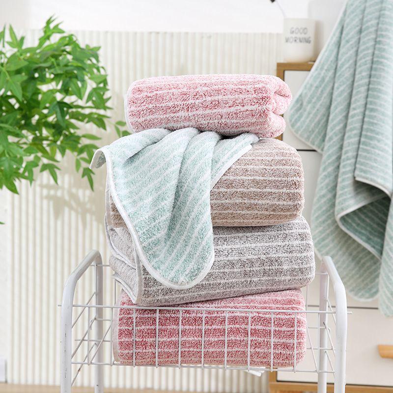 Oversized Coral Fleece Striped Bath Towel - Thick, Non-Shedding, Absorbent, for Adults and Home Use
