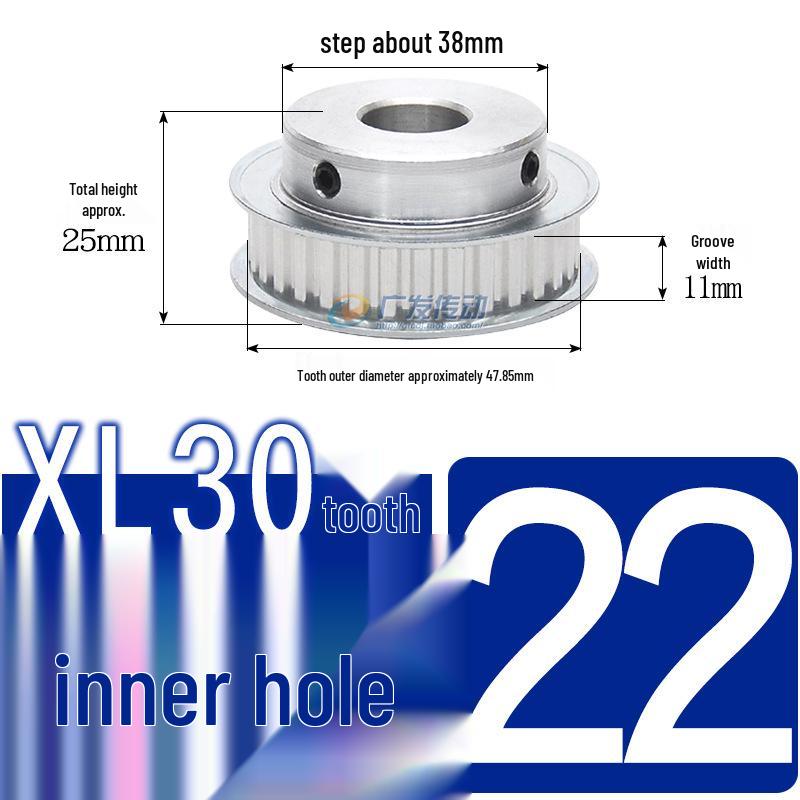 Synchronous Pulley XL, 30 Teeth, BF Type, Groove 11mm, Keyway Bore 5-25mm, Boss with Setscrew