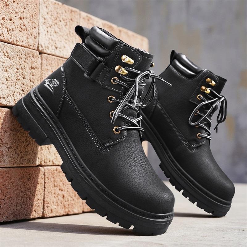 Men's Boots Lace Up Winter New High Top Leisure All-match Men's Casual Boots Non-slip Trend Rubber Men Flat Boots