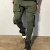 Elastic Waistline Strap Tassel Multi Pockets Cargo Pants Male Solid Color Mid-rise