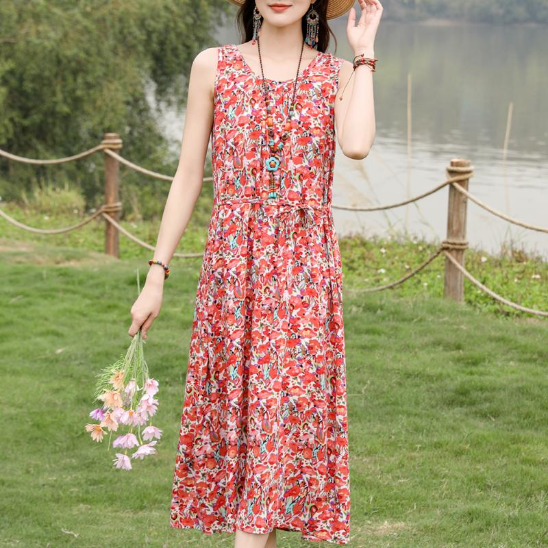 Rochie elegantă de vară pentru femei, mărime plus, haine vintage, rochie lungă fără mâneci