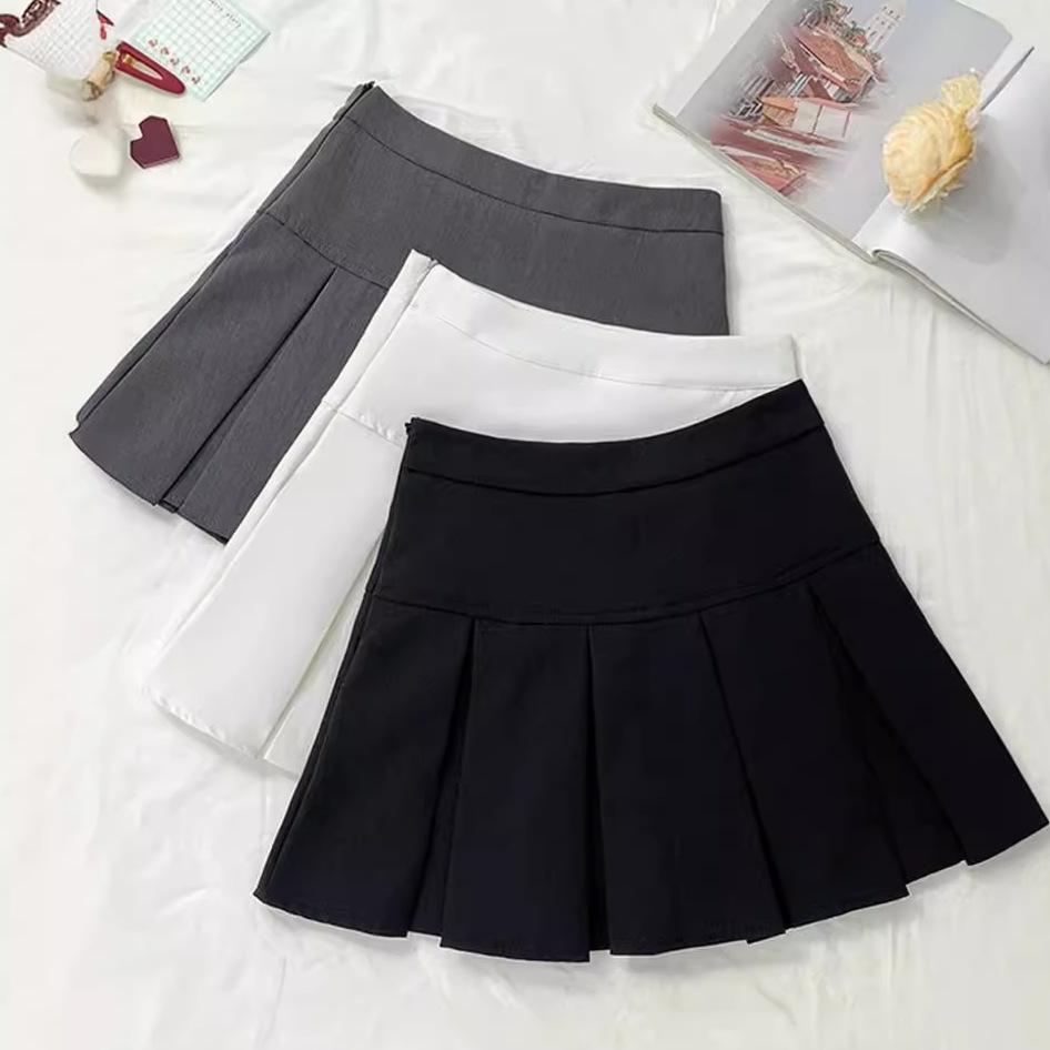 Women's Autumn Winter Grey High-Waisted Short Pleated Skirt Slimming Versatile Anti-Exposure A-Line Stylish Casual All-match Versatile Skirt