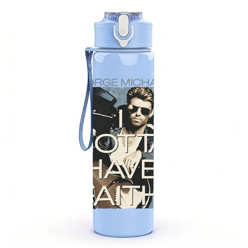 1PC Male Singer Band Vintage Portrait Print 750ml Colorful Plastic Sports Water Bottle Leakproof Pop Up Lid with Straw for Outdoor Work Home Use