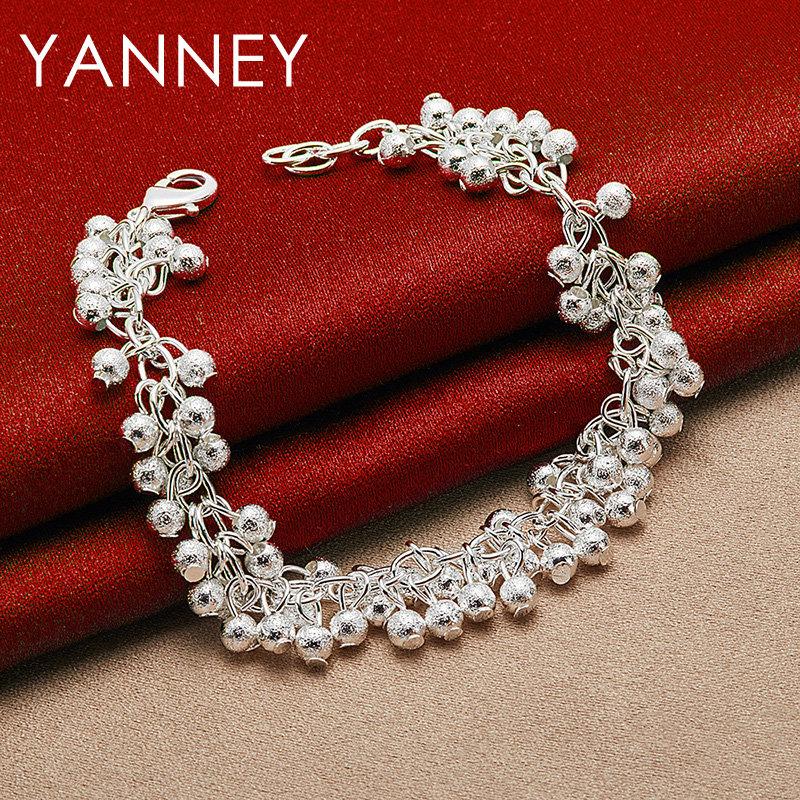 925 Sterling Silver 8-inch Delicate Frosted Beaded Bracelet for Women, Fashionable Wedding Party Jewelry Accessories