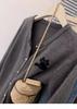 Women's Black Cat Embroidered Grey Merino Wool Cardigan Sweater