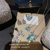 Bright Jewelry Aquamarine Necklace Plated 18K Gold Eight Hearts Eight Arrows Water Drops Zircon Flash Diamond Neck Chain Ring Pendant