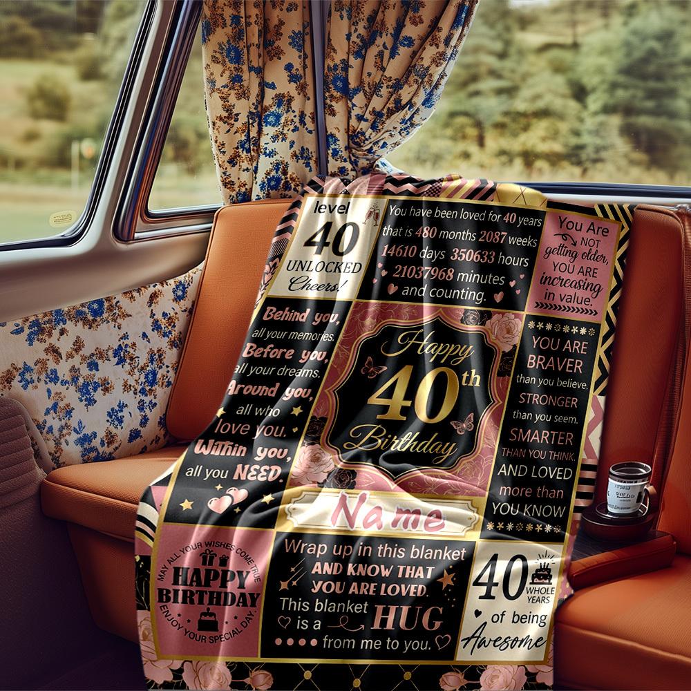 Happy 40Th Birthday Celebration Blanket Personalized Name Soft Comfortable Stylish Blanket Car Blanket Perfect For Travel Camping Outdoor Home