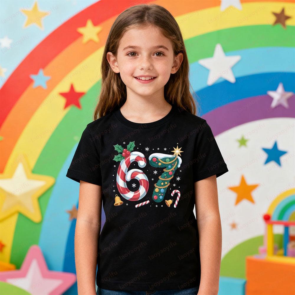 Creative Design 67 Theme Series Printed Tshirt Christmas Latest Trendy Style Meme Kids Shirt Boys and Girls Fashion Xmas Tops