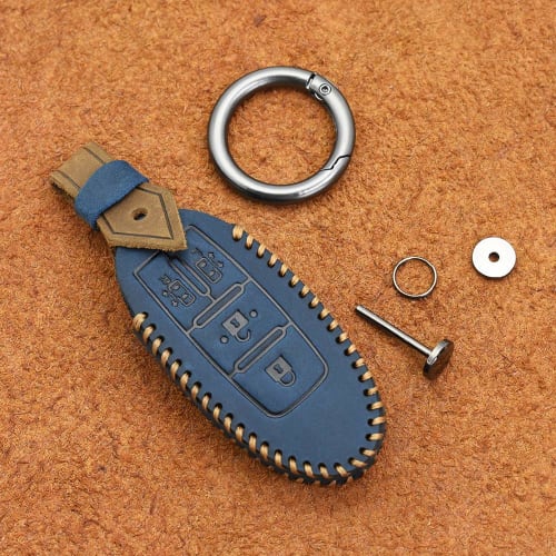 ONTTO Nissan Key Case Key Cover Keychain Nissan Serena Elgrand Double Side Sliding Door 4 Buttons Genuine Leather Brown