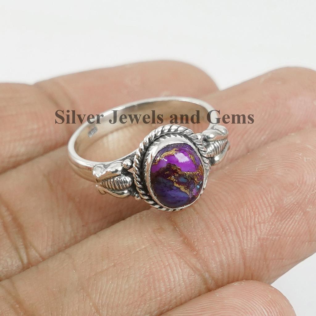 Copper Turquoise Ring, Bee Design Ring, Handmade Ring for Her, Oval Purple Turquoise Ring, 925 Sterling Silver Ring, Gift for Birthday
