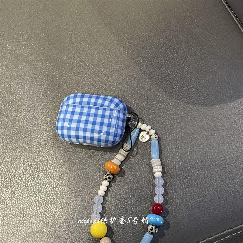 

Personality Blue Plaid Applicable to Apple AirPods Pro1 Generation 2 Generation 3 Generation 4 Generation Bluetooth Earbuds Case Protective Case Apple AirPods 4 Plaid earring case + ornaments