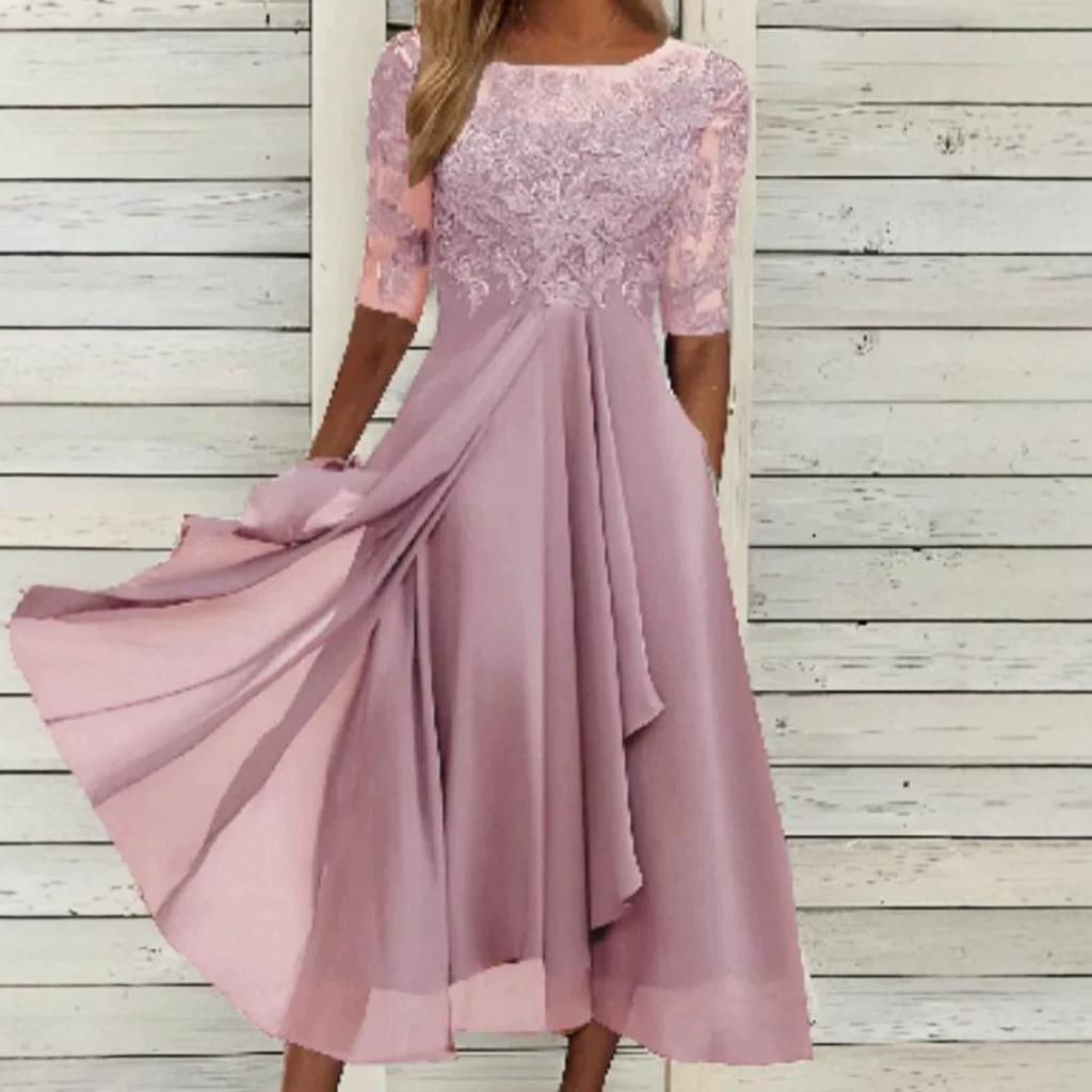 European and American women's clothing chiffon splicing lace hollow dress bridesmaid evening dress party dress