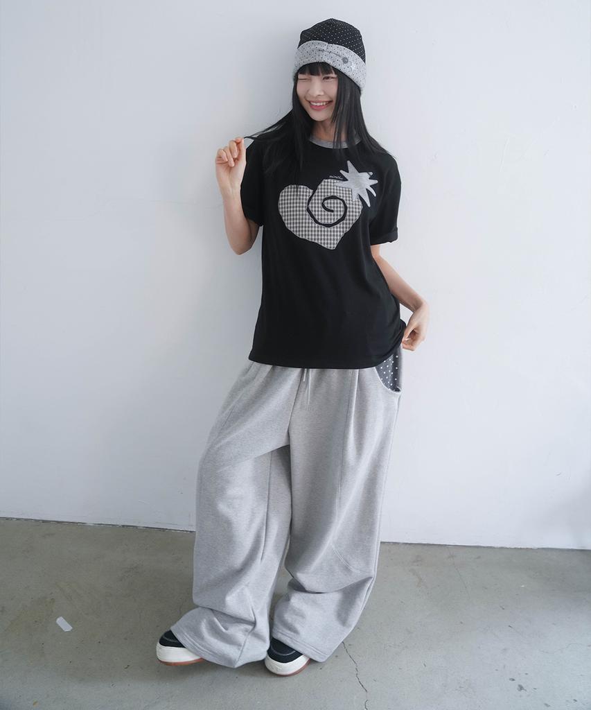 Mimdeowodeulobeu Snail Heart Patch T-Shirt_Black