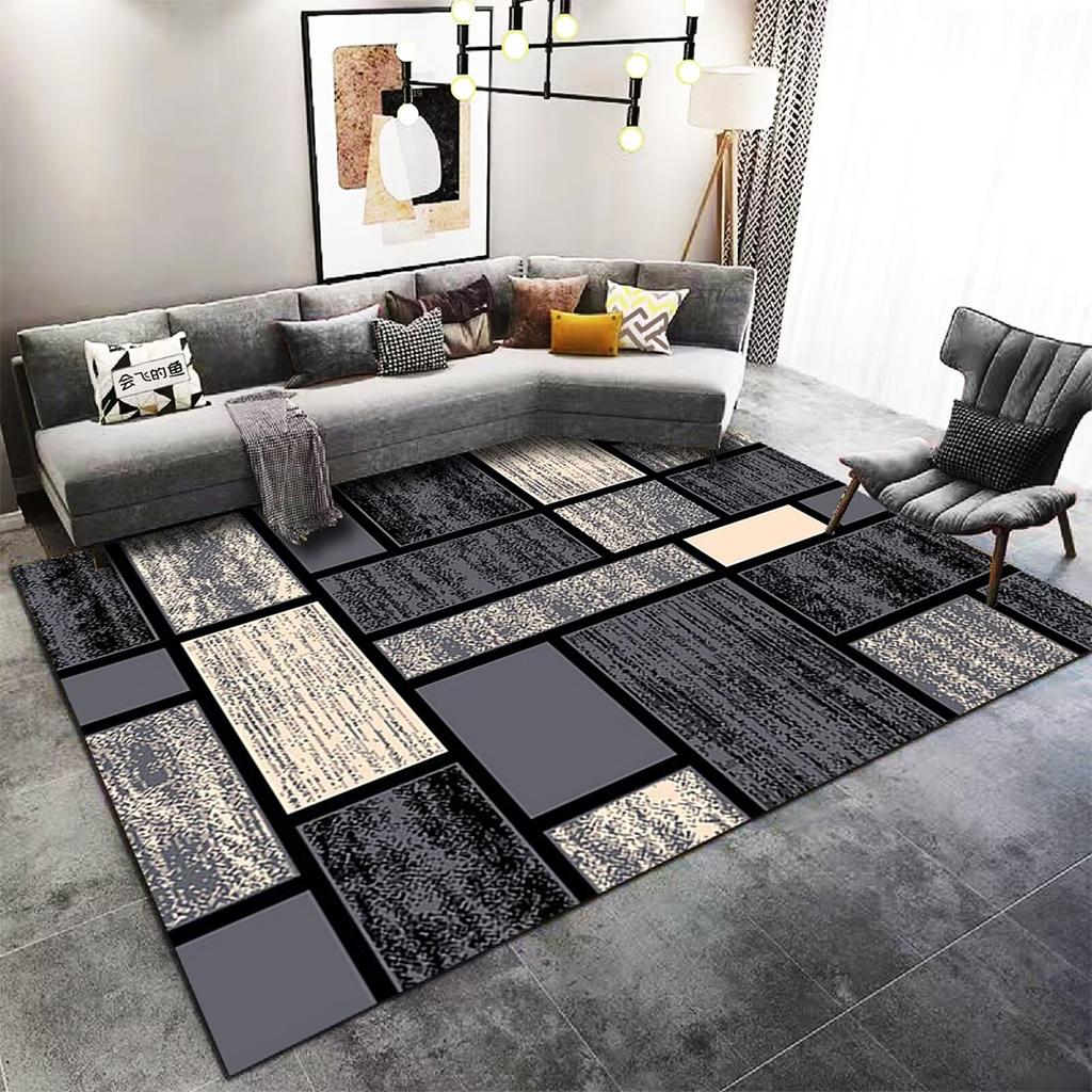 Nordic Black Geometric Living Room Carpet Modern Light Luxury Large Area Rug for Bedroom Washable Lounge Coffee Tables Floor Mat